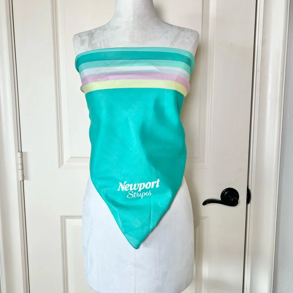 Vtg 80s Newport Stripes Cigarette Promo Scarf Teal Pastel Rainbow Retro Bandana